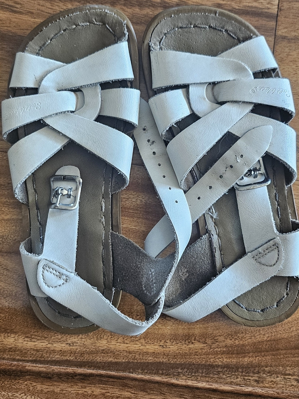 Salt Water Sandals by Hoy White Kids Leather Strappy Sandals